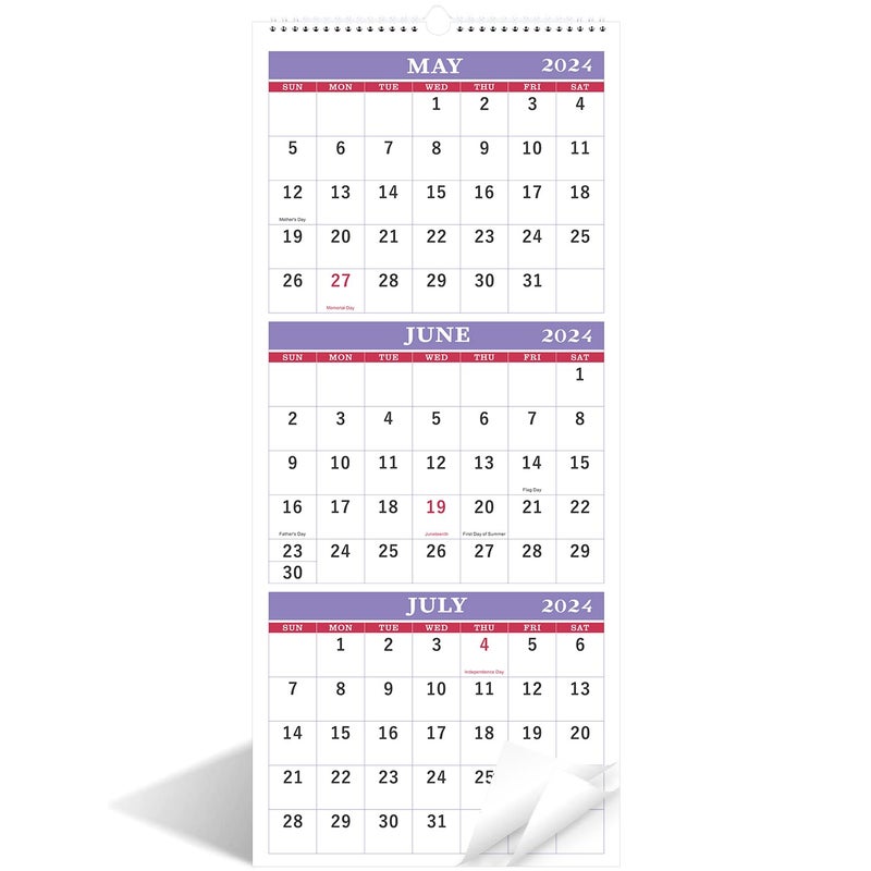بولوما تقويم حائط 2024-2025 - تقويم حائط لثلاثة أشهر (مطوي على شكل شهر)، من مايو 2024 إلى يونيو 2025، مقاس 11.25 × 26 بوصة، تقويم لثلاثة أشهر 2024-2025 - بنفسجي - Image 1